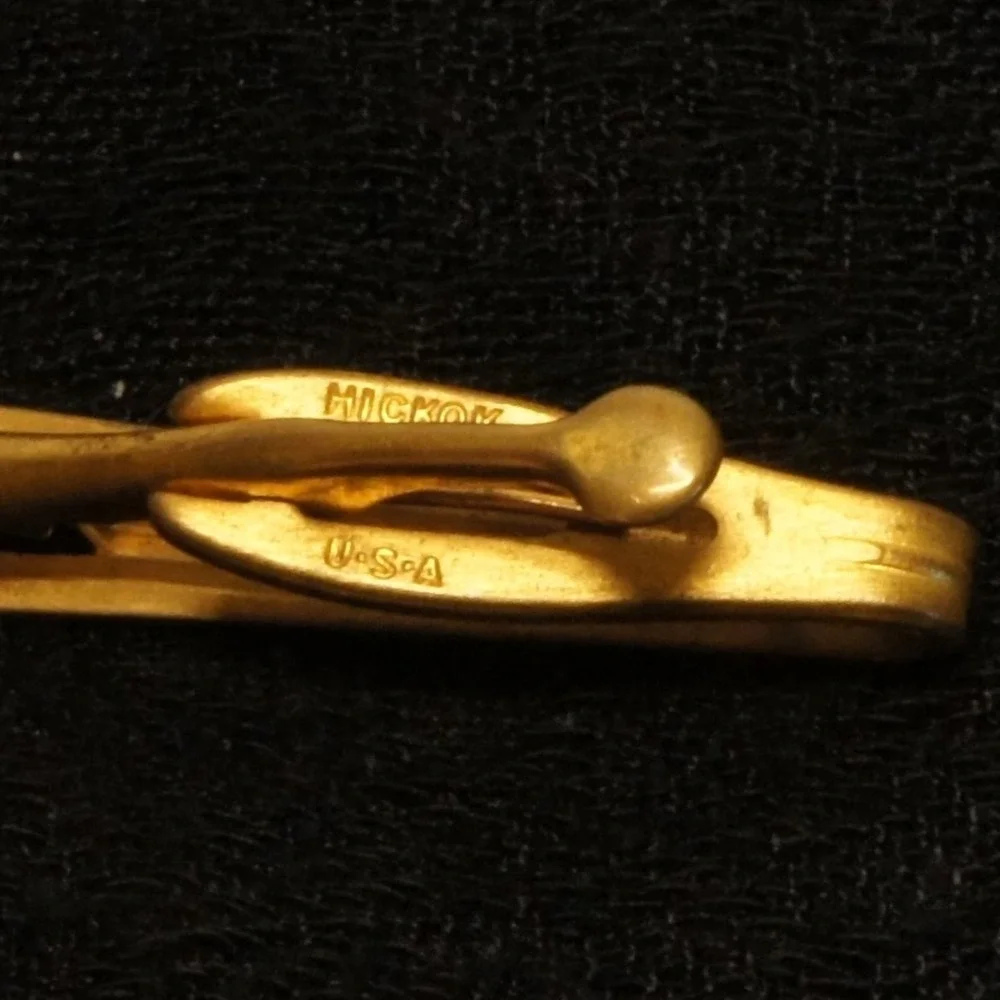 Vintage Hickok Tie Clip Bar‎ Gold Tone USA Mens Slim Tie Bar